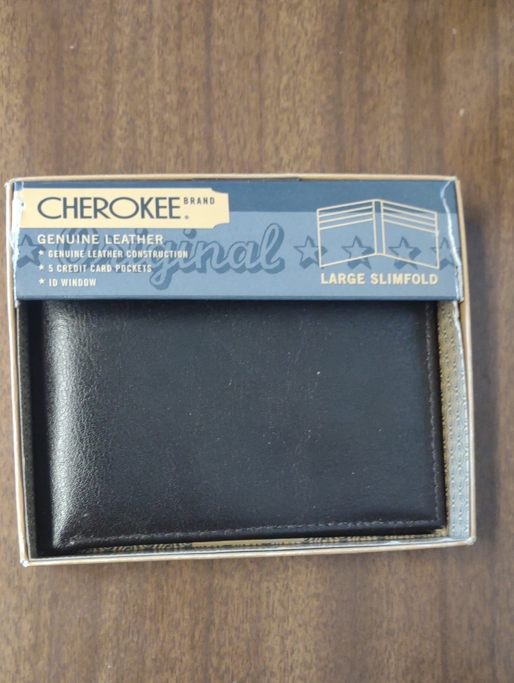 Cherokee Black Genuine Leather Slimfold Wallet with Box